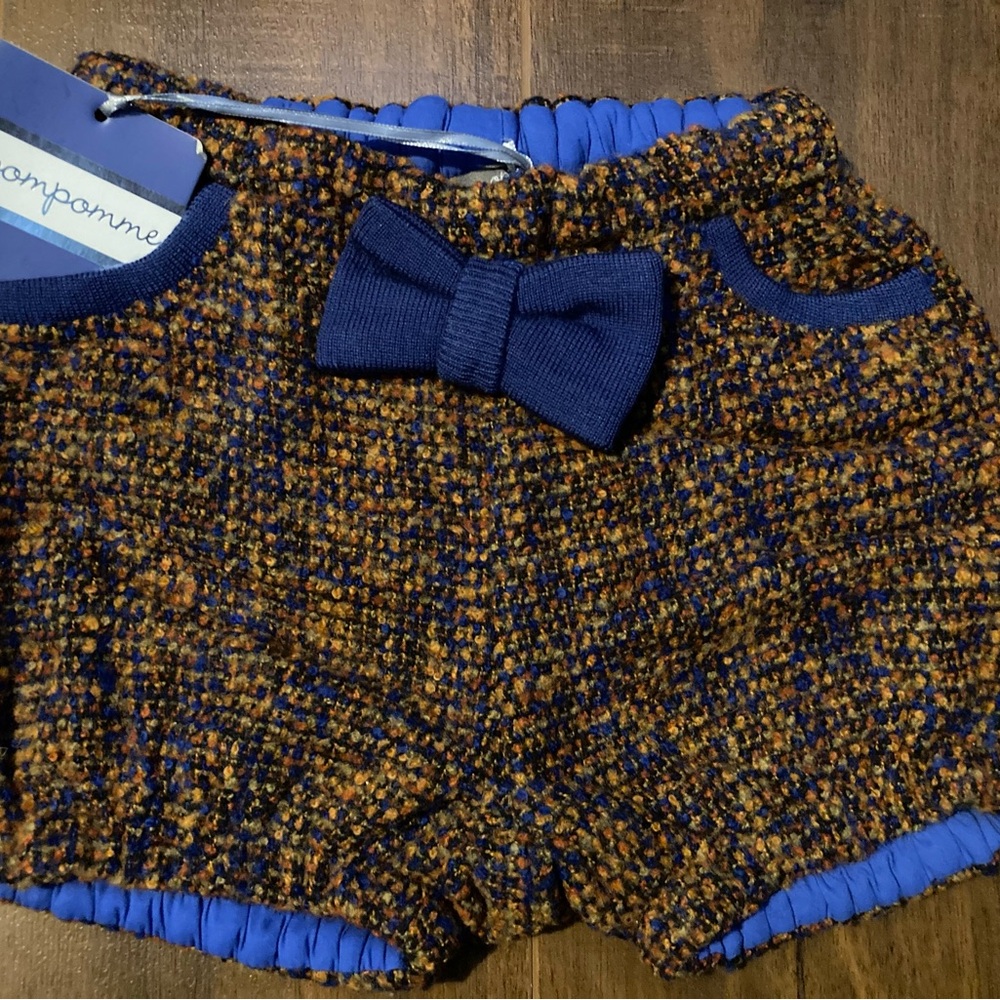 NWT Pompomme Crochet Baby Designer Shorts With Bow; Size 36M